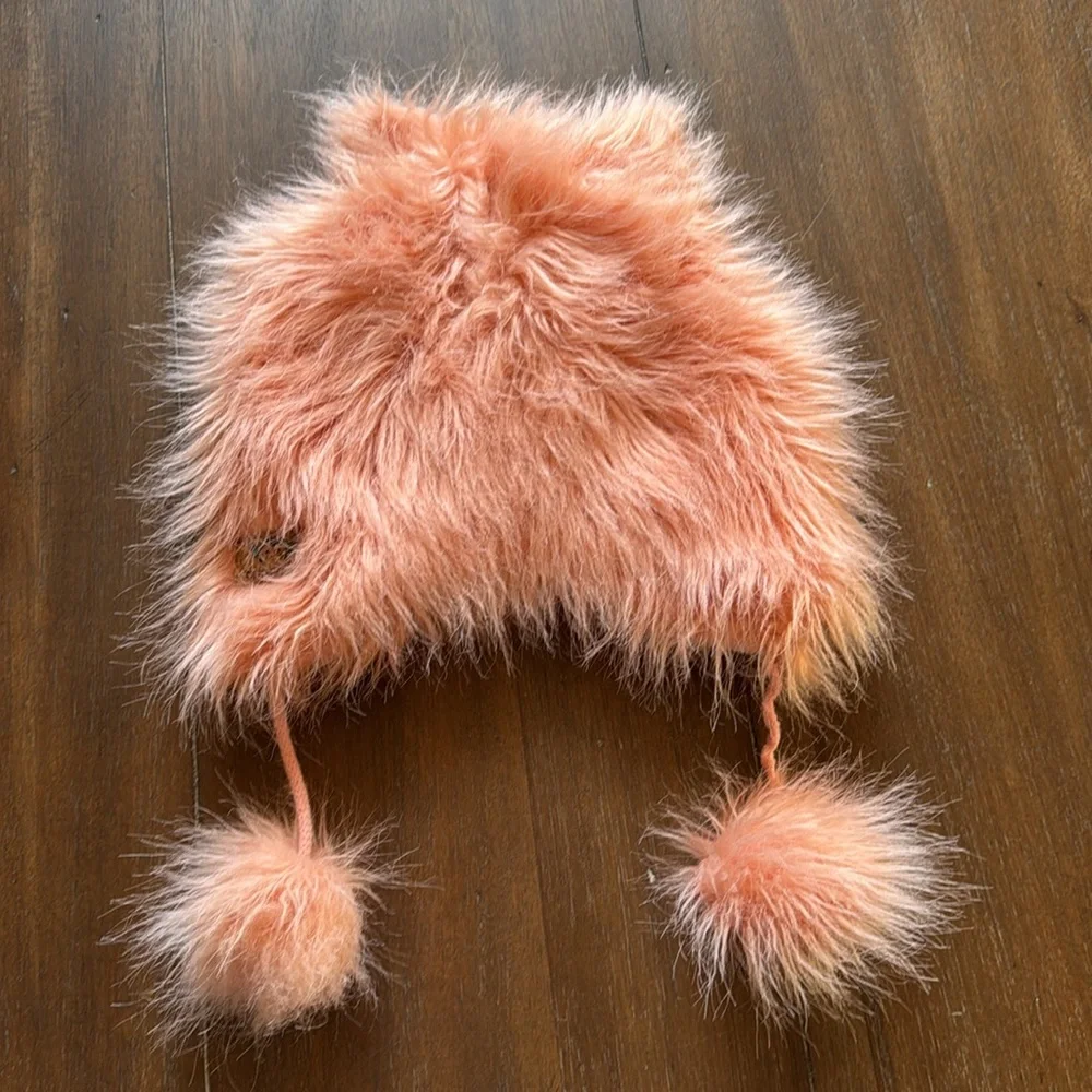 Appaman Girl's M(2Y/3Y/4Y) Rose Bloom Faux Fur Trapper Hat Cute Cat Ears Pom Pom
